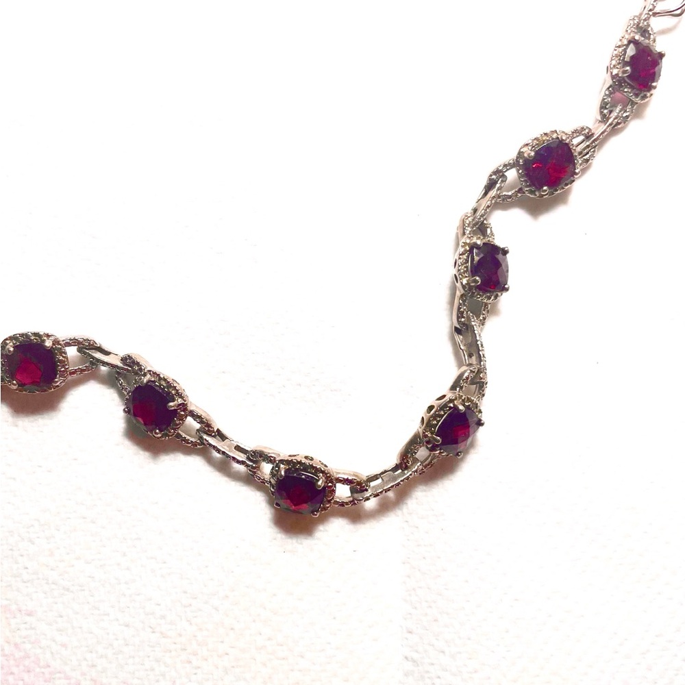 Diamond Garnet Bracelet. Beautiful. 1800s 925 SS Rhodium over .